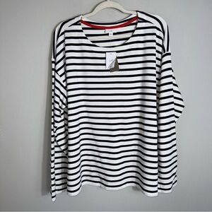 J Jill Long Sleeve Pullover Top-Ivory Navy Stripes-SOFT-Size 2X-NWT